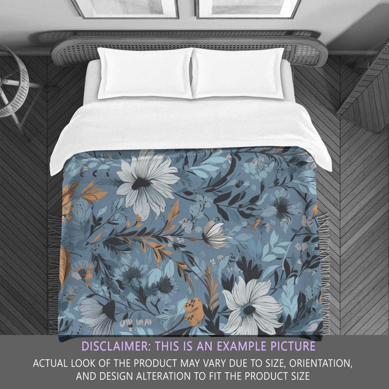 Machine Printed Comforter, Twin Extra Long Comforter, Blue/Gray Floral