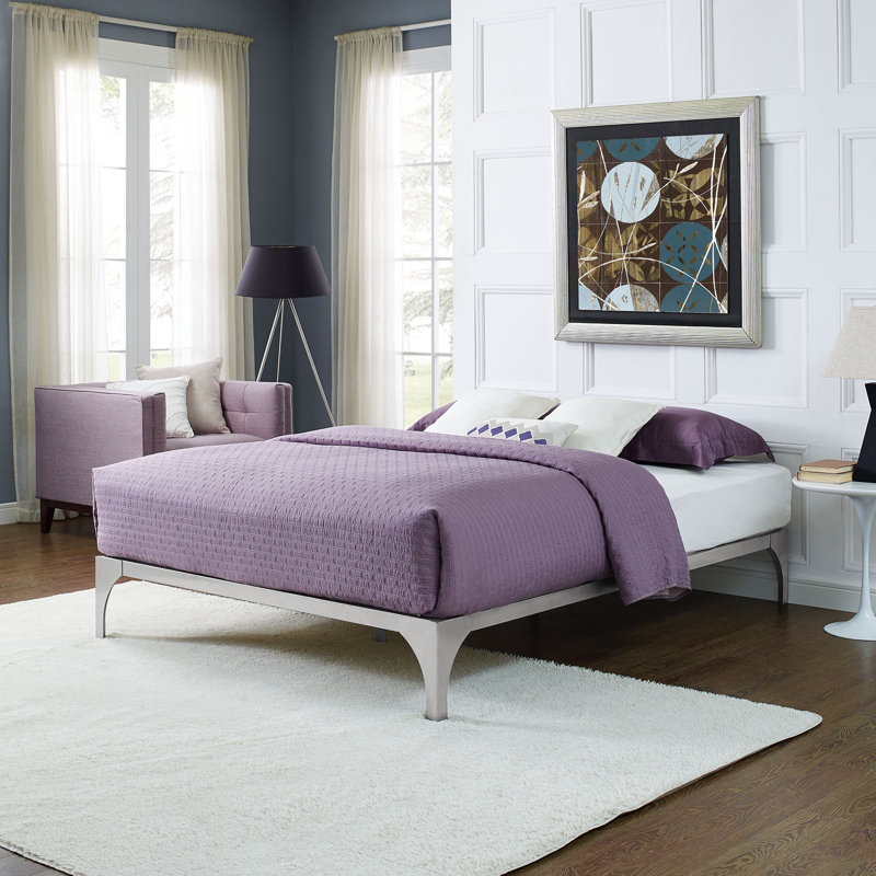 Ollie Steel Slatted Bed Frame, Full, Silver