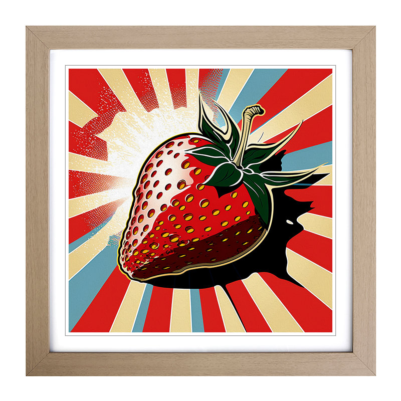 Strawberry Pop Art - Framed Print, Oak