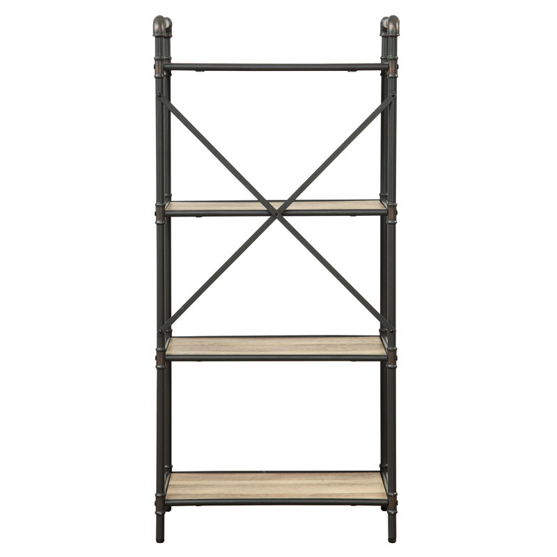 Bibliothèque à 4 tablettes avec finition attrayante en chêne antique et gris sable