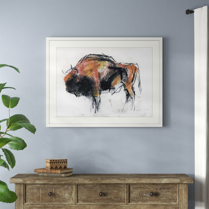 «Zubre, Bialowieza», reproduction d'art, H 34 po x l 44 po x P 1 po, Cadre blanc