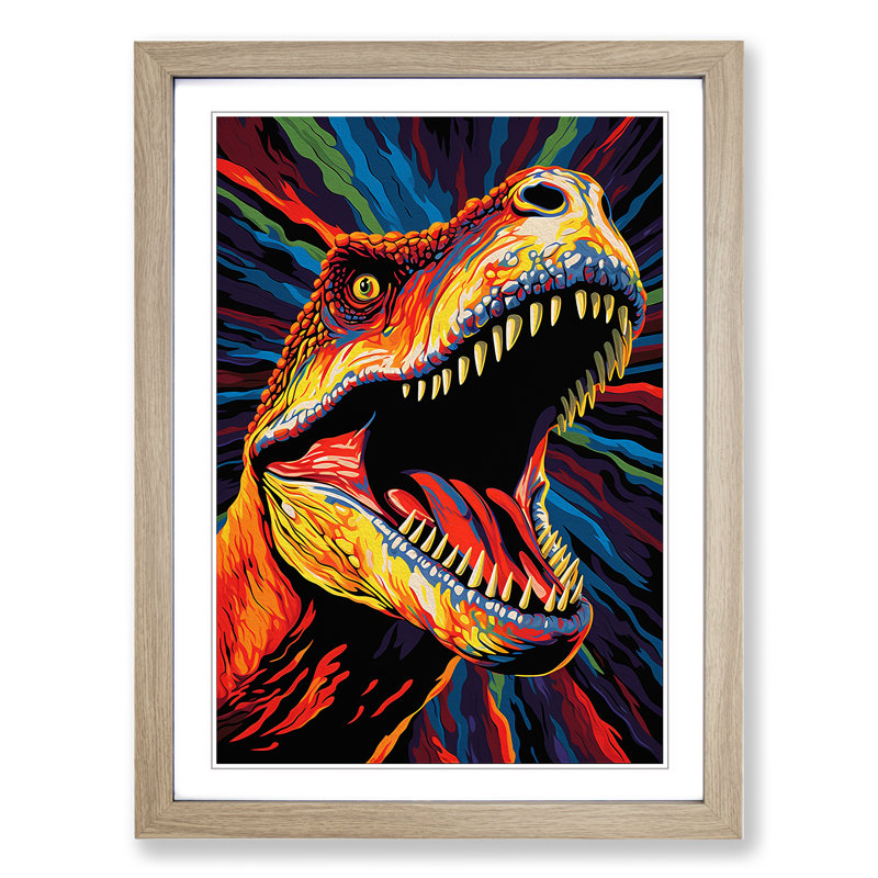 Tyrannosaurus Rex Op - Framed Print, 64cm H x 46cm W x 2cm D, Oak