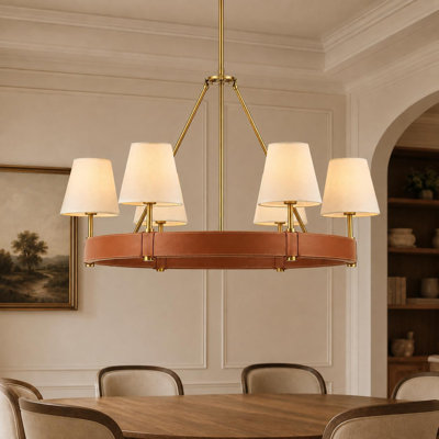 Lustre rond 6 lumières à intensité variable de 34 po avec abat-jour en tissu