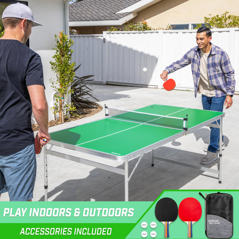 GoSports 6 x 3 ft Mid-Size Table Tennis Table Set with Adjustable Height, Green