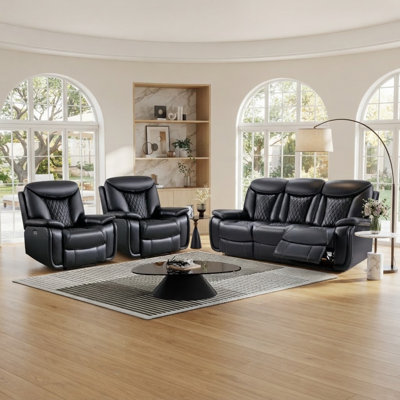 Ensemble de salon inclinable électrique en cuir synthétique 3 pièces avec canapé et fauteuil inclinable