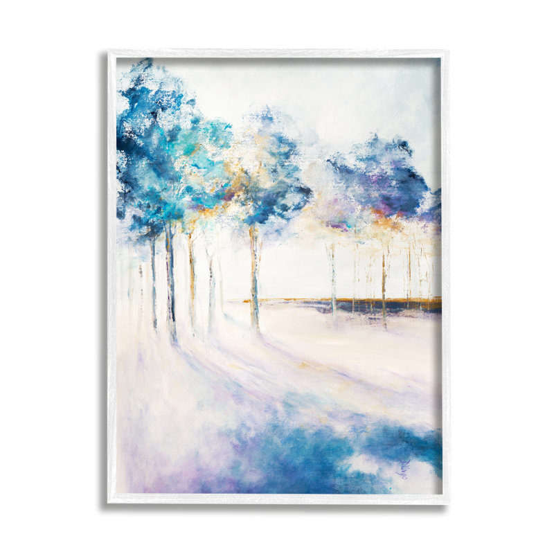 68_Art abstrait bleu, toile d'ombre dans un paysage de forêt, par Dina D'Argo, H 14 po x l 11 po