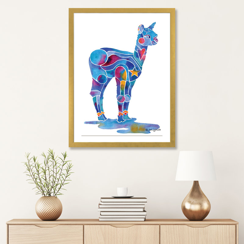 Alpaca Cria par Jo Lynch - impression d'art graphique, H 32 po x l 24 po x P 1 po, Papier encadré doré, Blanc