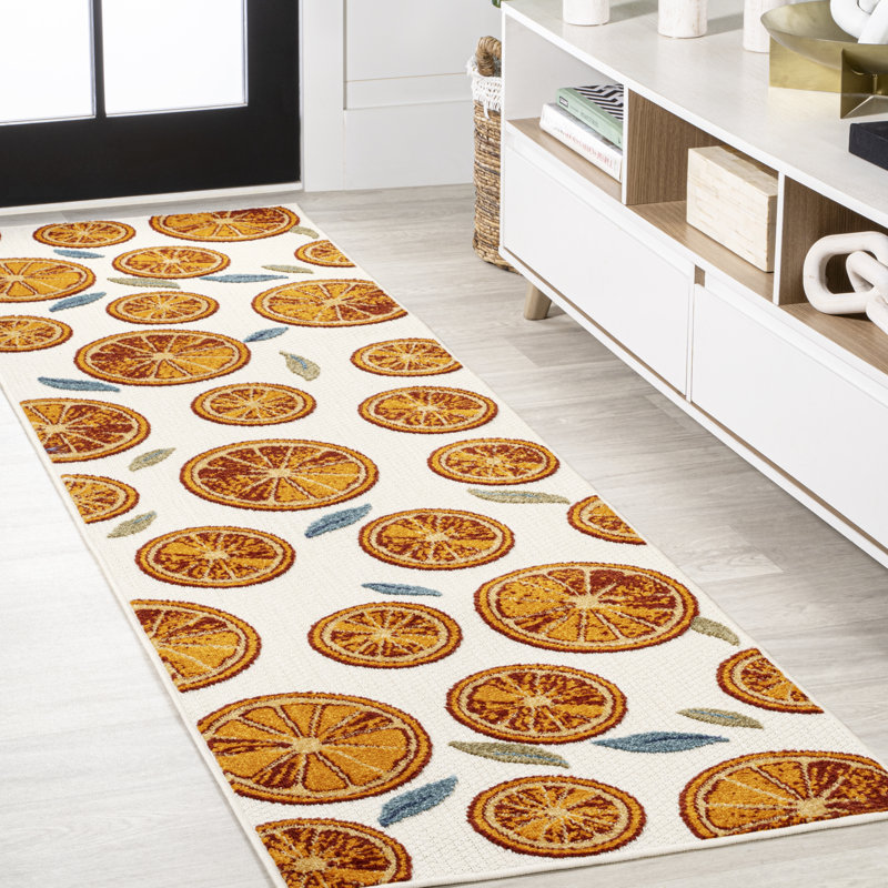 Tapis intérieur / extérieur orange / crème Kaue, Tapis de couloir 2 pi 3 po x 8 pi