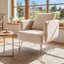 Fauteuil d'appoint moderne avec coussin de dossier, pattes en métal doré, confortable, beige.-49759768-49759771