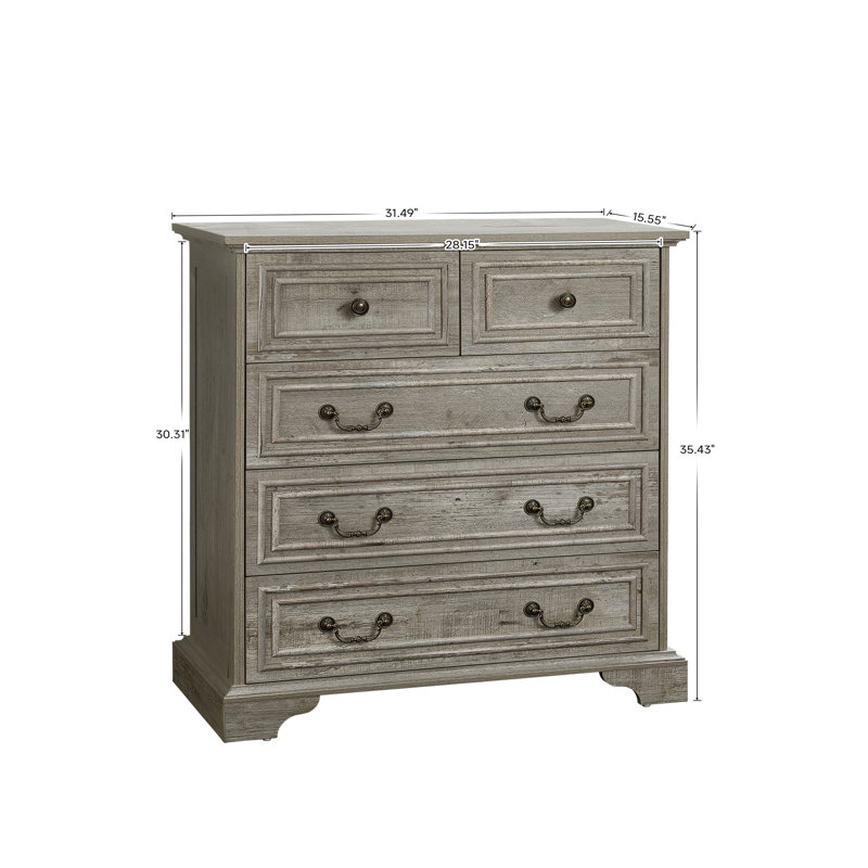 Commode 5 tiroirs Farmhouse, commode rustique, Chêne antique