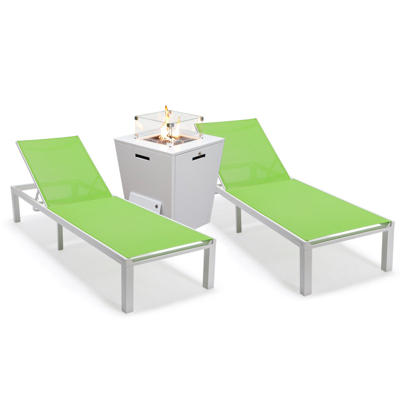 Chaise longue d'extérieur en métal avec table Khalli, Vert
