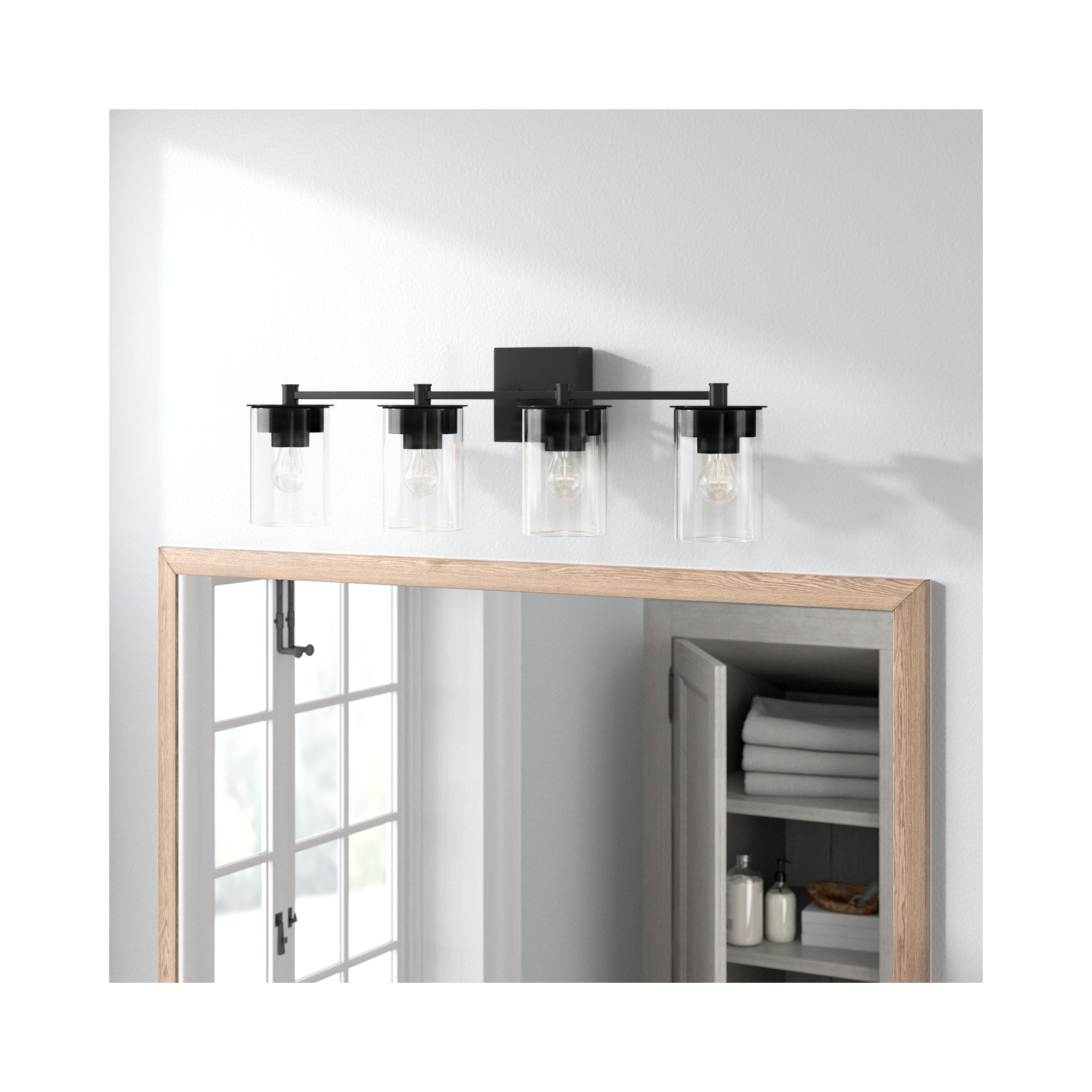Elstone 4 Light Transparent Dimmable Vanity Light, Matte Black
