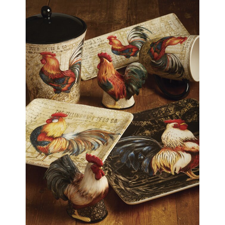 Indigo Rooster Ceramic Kitchen Canister Set