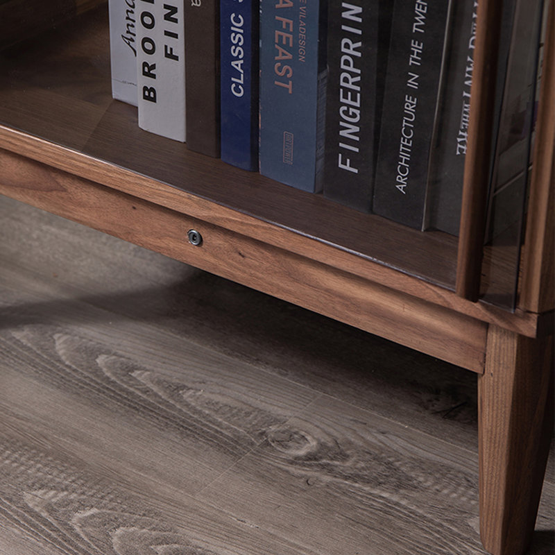 Black Walnut Color + Gray Solid Wood + Tempered Glass Display Cases