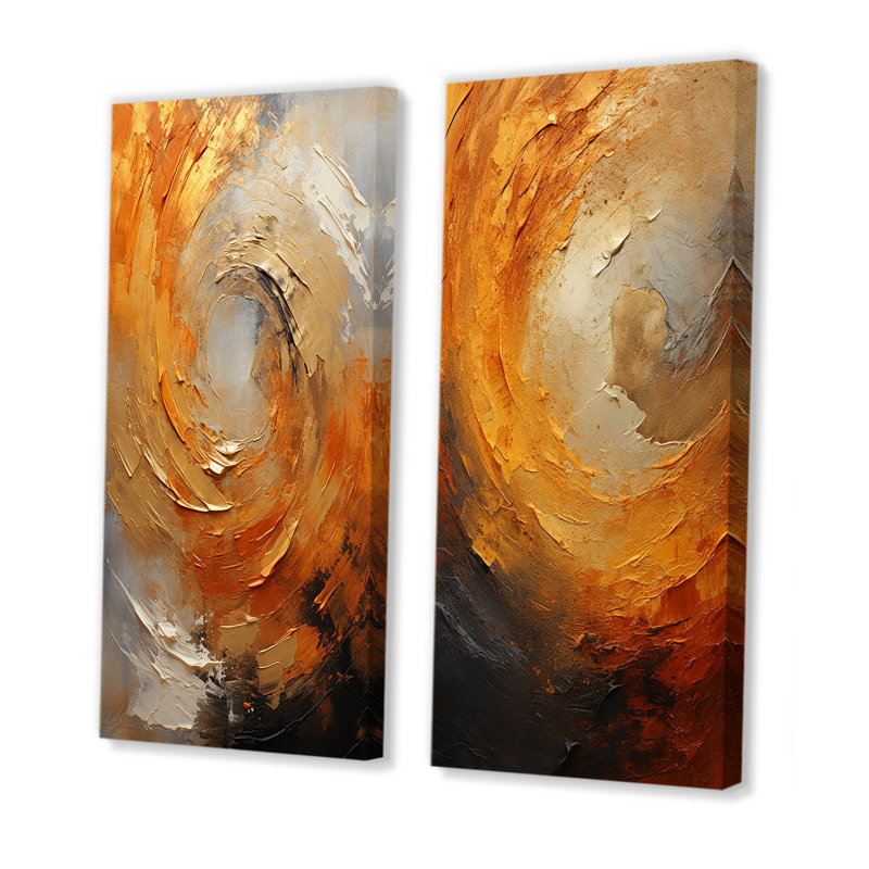 «Gold Orange Desert Mirage Spiral», ensemble d'art mural sur toile à spirales abstraites, Toile tendue, H 32 po x l 33 po