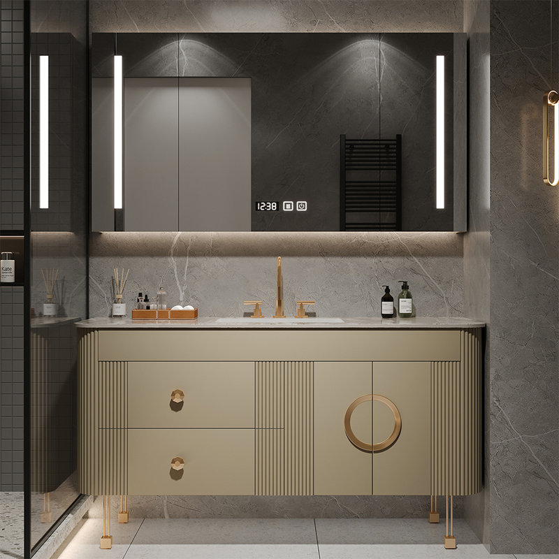 Light luxury style simple bathroom cabinet, Beige, 31.5" H x 47.24" W x 21.65"D