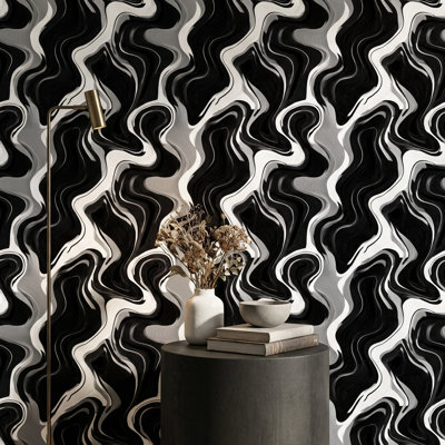 Abstract Wallpaper Wavy Monochrome Wall Mural