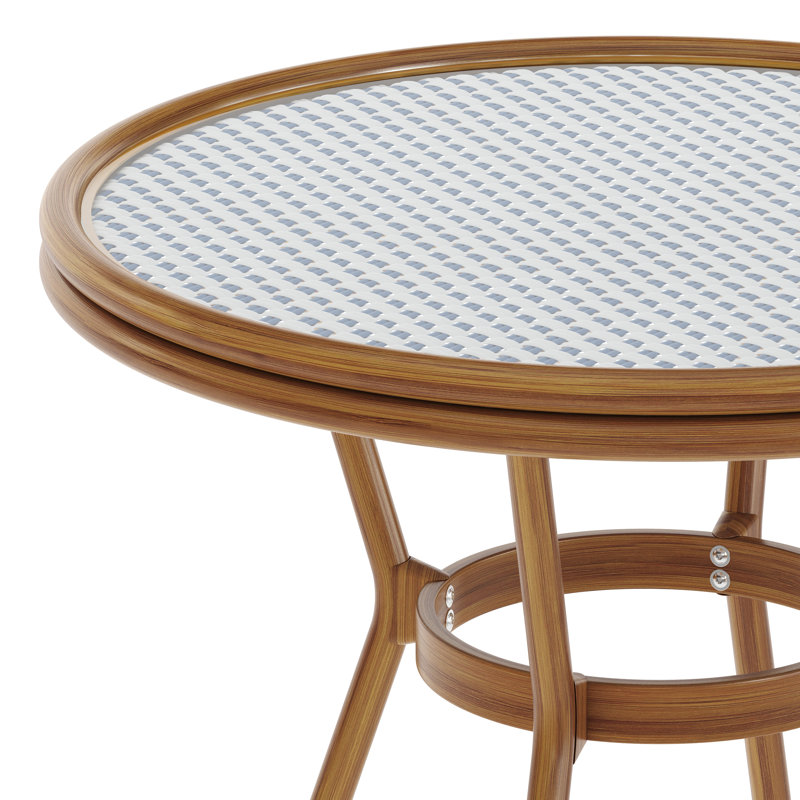Rylan Indoor/Outdoor Commercial Glass Top Bistro Table, White/Navy