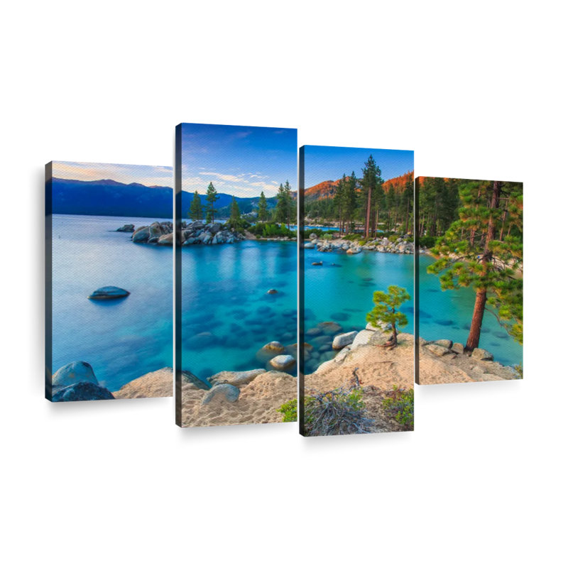 Lake Tahoe Lake Tahoe, scène de port de sable sur toile, ensemble de 4 pièces, H 32 po x l 52 po x P 1,25 po