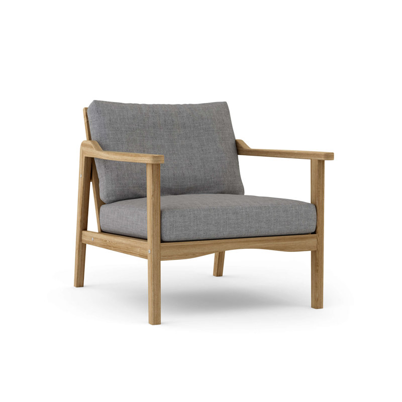 Thorin Deep Seating Teak Patio Chair with Sunbrella Cushions, Cast Slate
