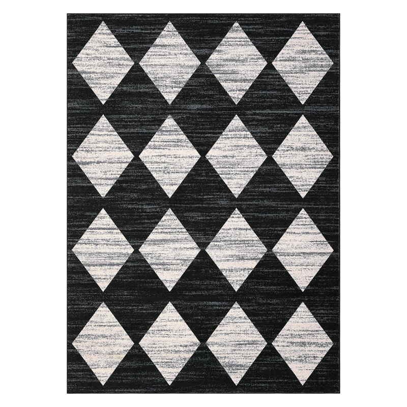 Washable Rug Modern Checkered Rugs Lattice Distressed Minimalist Aesthetic Rugs for Bedroom Laundry Farmhouse, Black