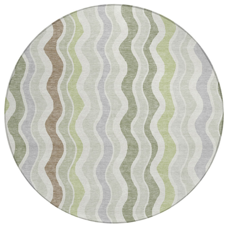 Machine Washable Indoor/Outdoor Chantille ACN2342 Stripes Rug, Round 8'