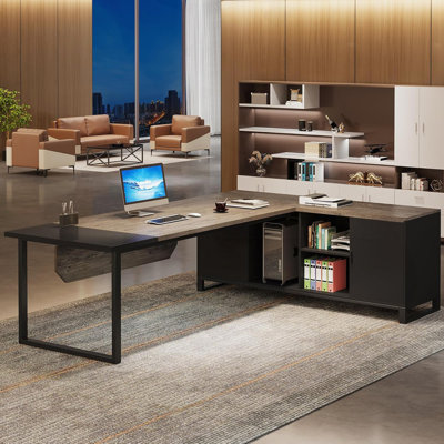 Bureau de direction en L 70,8 po avec classeur de 55 po