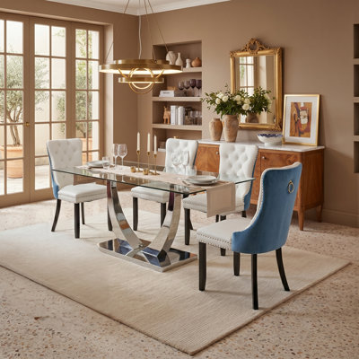 Modern Rectangular Glass Dining Set with Tufted Upholstered Parsons Chairs