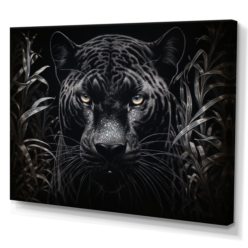 «Black Black Panther Nocturnal Majesty Scratchboard» - art mural encadré panthère, H 30 po x l 40 po x P 1,5 po, Toile tendue