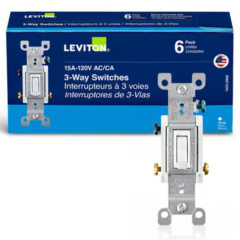 Leviton 15 Amp Three Pole Toggle AC Quiet Switch Watthite 6 Pack