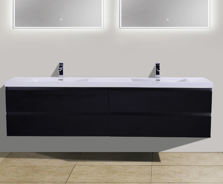 Bobijo 83'' Double Bathroom Vanity with Plastic Top, Black