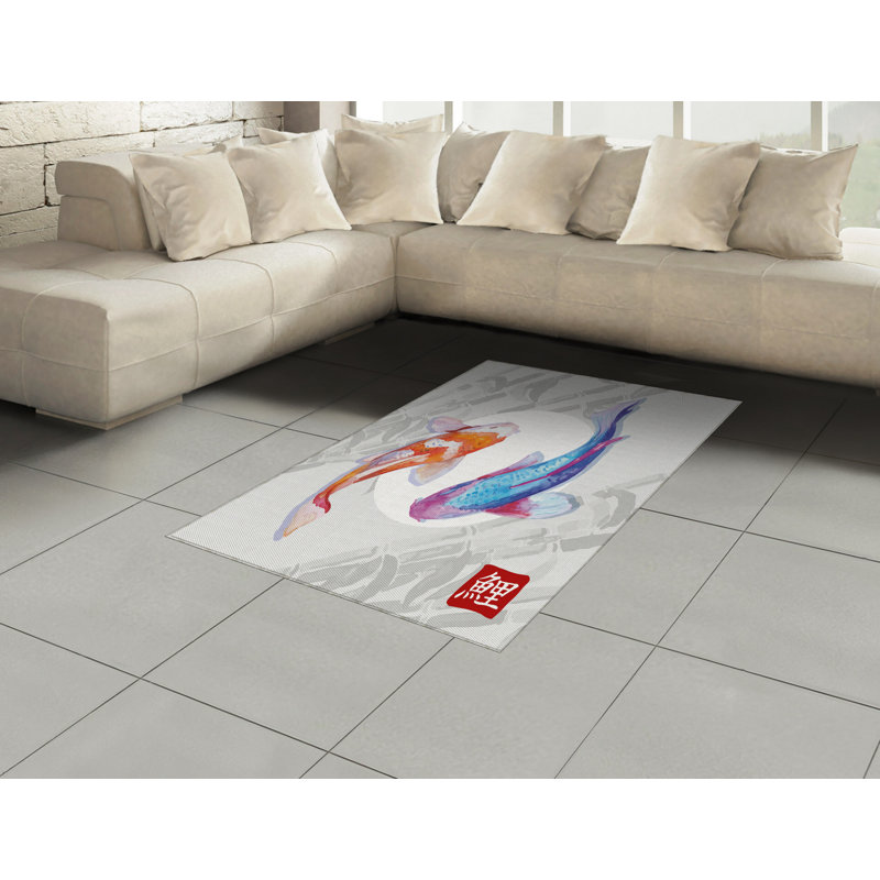 Fish High Density Long Fiber Poly Threads Decorative Area Rug Carpet, Rectangle 4' x 5'8"
