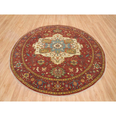 10'x10' Red Hand Knotted Fine Heris Re-Creation Wool Round Oriental Rug 7CAFF38D14684282A16D22EBF2B4F405