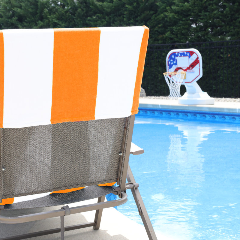 Superior Cabana Striped Cotton Standard Size Towel/ Chaise Lounge Chair Cover Set, Orange, Beach Towel - 2 Pack