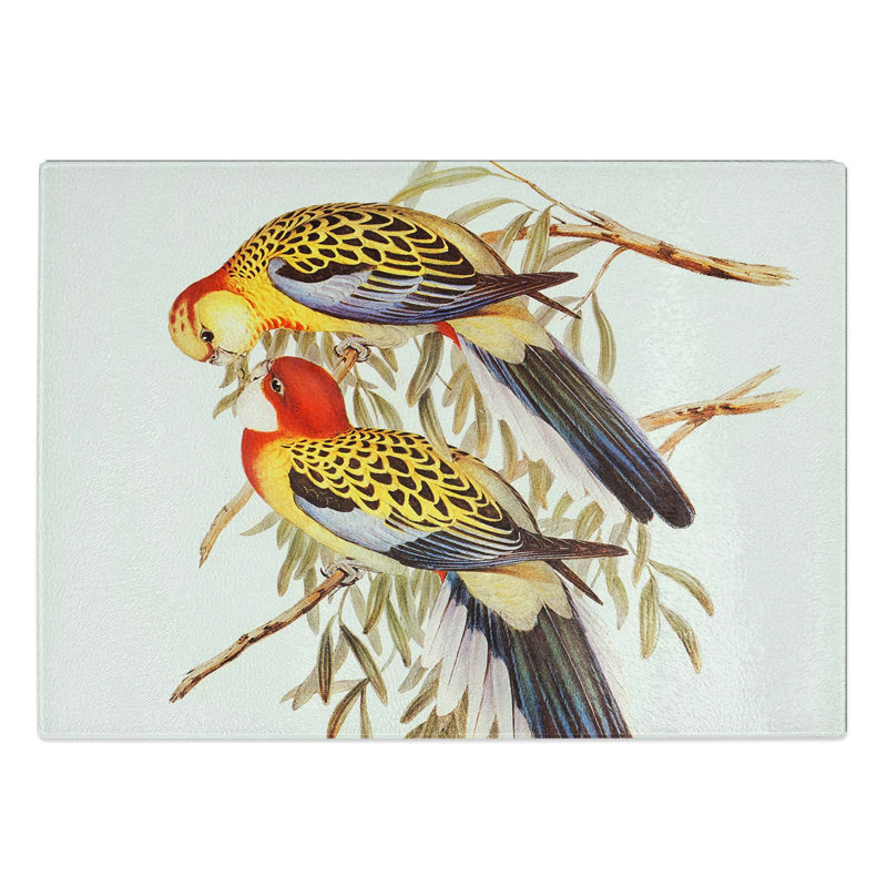 Tempered Glass Splendid Parakeets by Elizabeth Gould Chopping Board, 28.5 cm W x 20 cm L