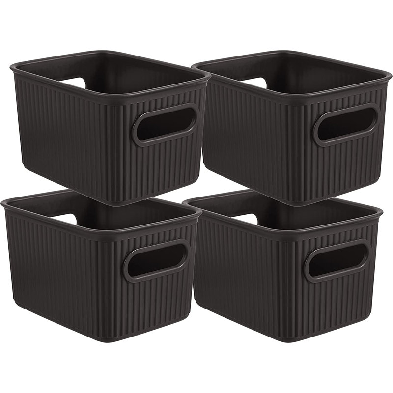 Ensemble de paniers en plastique nervuré, 4, Brun