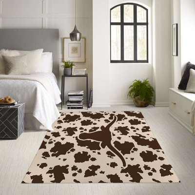 Tapis d'intérieur / extérieur brun en polyester tissé à la machine