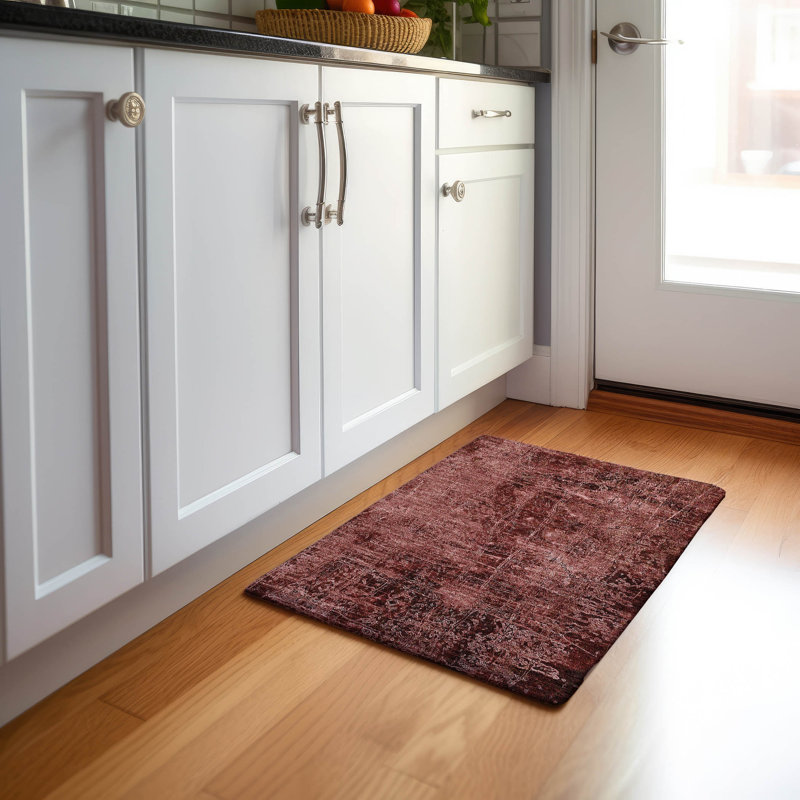 Premium Machine Washable Cerrito AMF559 Merlot Rug, Rectangle 1'8" x 2'6"