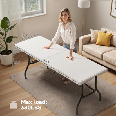 Table pliante rectangulaire en plastique PEHD de 6 pieds, 330 lb, usage intérieur et extérieur (ensemble de 2)