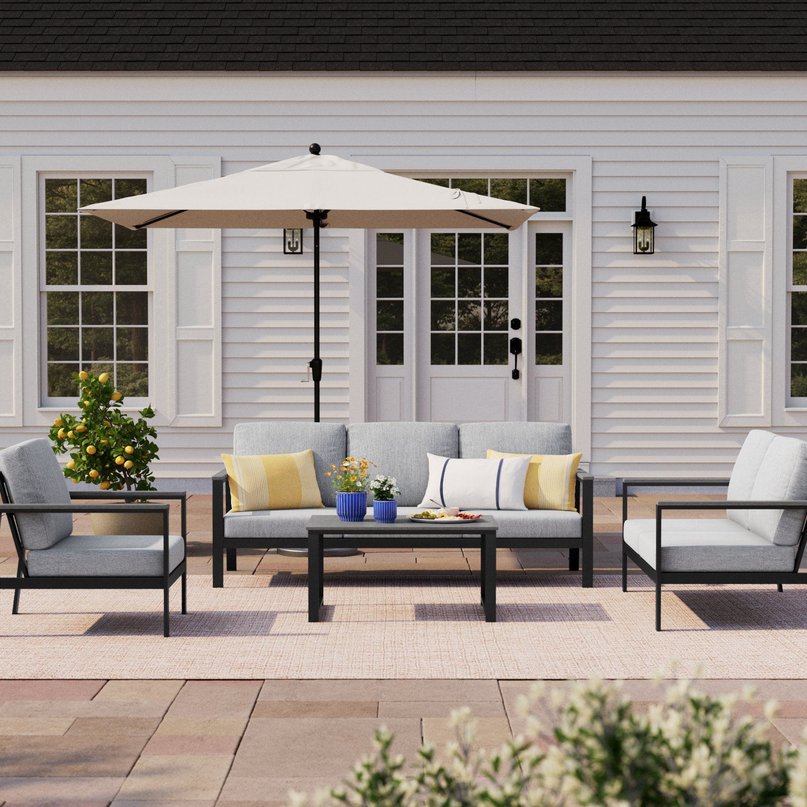 Townsend 6-Person Sunbrella® Patio Seating Group, Canvas Granite Sunbrella® Canvas