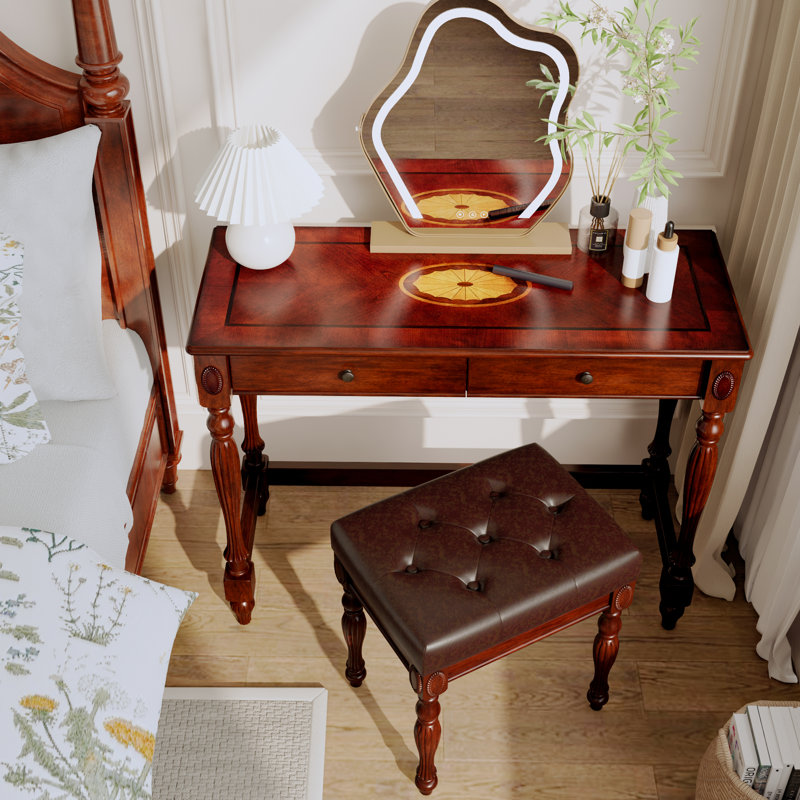 Wexford Collection Solid Wood Writing Desk with 2 Drawers, Traditional Console Desk and Vanity Table for Small Spaces, Narrow Home Office Desk with Storage, Walnut Brown