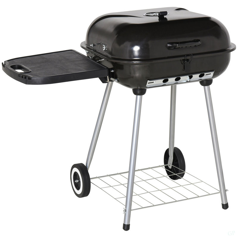 Barbecue au charbon portatif de 21 po avec roulettes et tablette inférieure Outsunny, fumoir pour barbecue avec évents réglables sur le couvercle