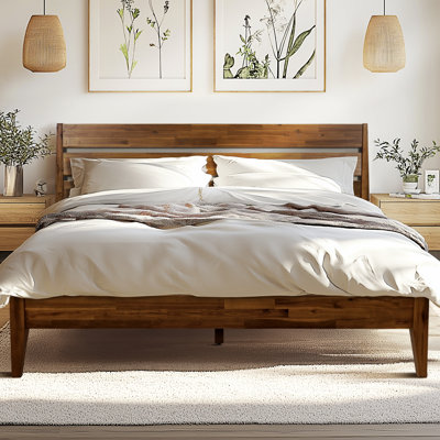 Acacia Premium Emery Solid Wood Platform Bed Frame with Headboard Included, No Box Spring Needed, Weight Capacity 800lb.