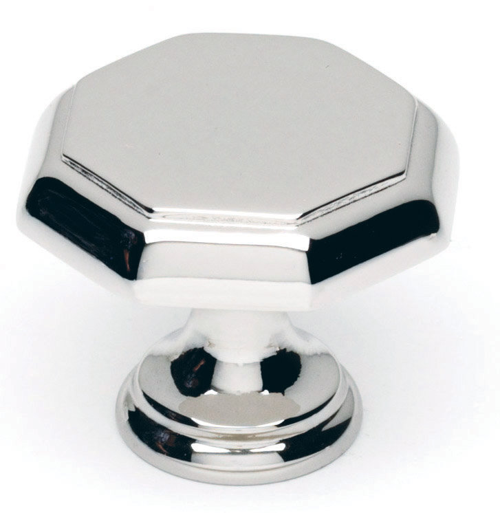 Bouton géométrique, H 1,125 po x l 1,375 po x P 0,75 po, Nickel satiné