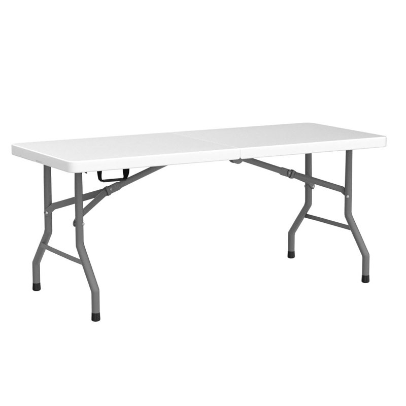 Table portative blanche pliable 6 pi 6 pi, intérieur extérieur pour les fêtes dans la cour, 29.1" H x 29.1" L x 70.9" D