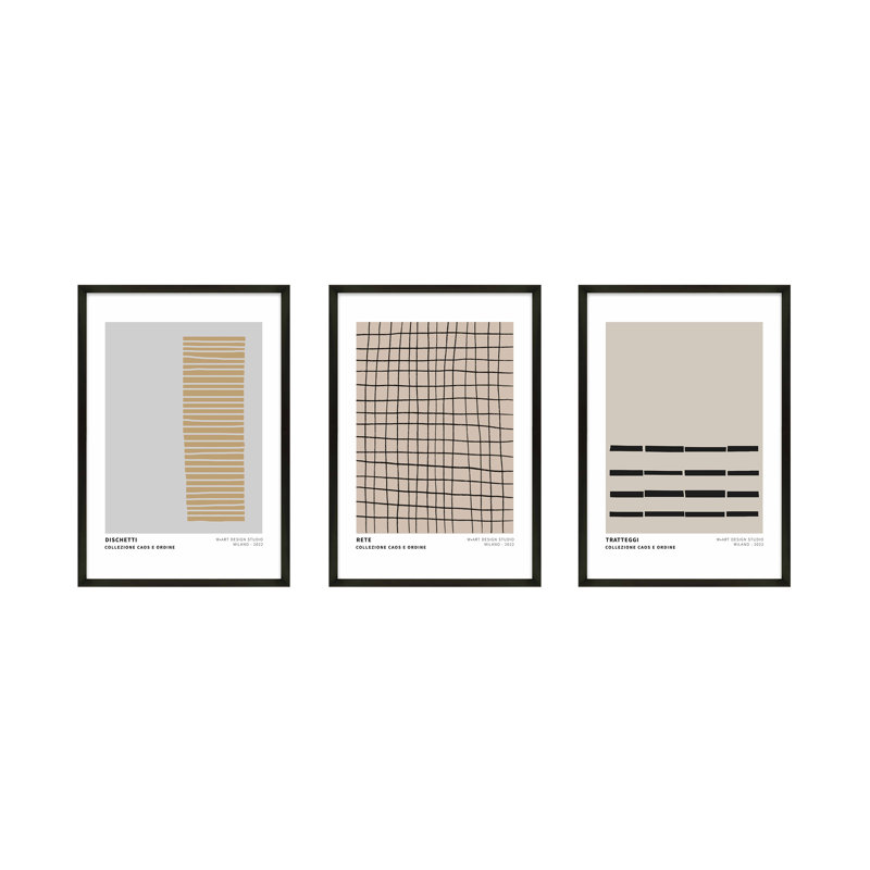 Caos E Ordine 1 by Romina Gadler - 3 Piece Single Structure Frame Print Wall Art Set, Black Framed Paper