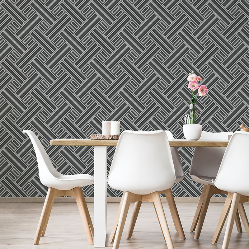 Geometrix 10m x 52.8cm Satin Wallpaper Roll, Black