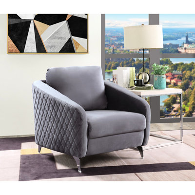 32,98 po Fauteuil haut en velours gris, coussin de siège de 7 po d'épaisseur, pi