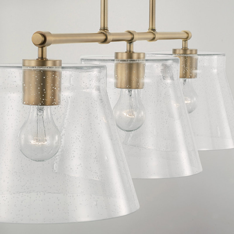 Îlot 3 lumières avec verre transparent ensemencé l 44,5 po x H 10 po Alorie, Laiton vieilli