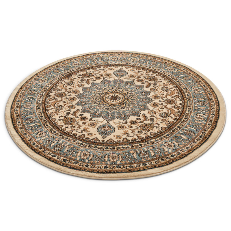 Tapis tissé à la machine ivoire Pickett, Rond 5 pi 3 po
